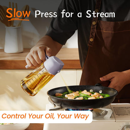 16oz/470ml Glass Olive Oil Sprayer for Cooking – 2 in 1 Olive Oil Dispenser Bottle for Kitchen Gadgets and Air Fryer Accessories, Salad, BBQ - Ash