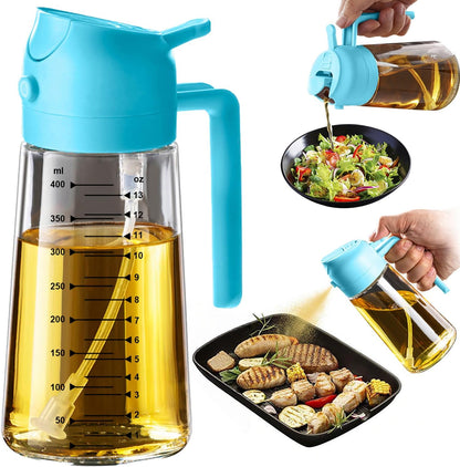 16oz/470ml Glass Olive Oil Sprayer for Cooking – 2 in 1 Olive Oil Dispenser Bottle for Kitchen Gadgets and Air Fryer Accessories, Salad, BBQ - Ash