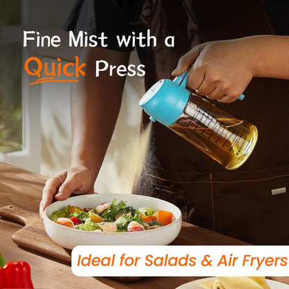 16oz/470ml Glass Olive Oil Sprayer for Cooking – 2 in 1 Olive Oil Dispenser Bottle for Kitchen Gadgets and Air Fryer Accessories, Salad, BBQ - Ash