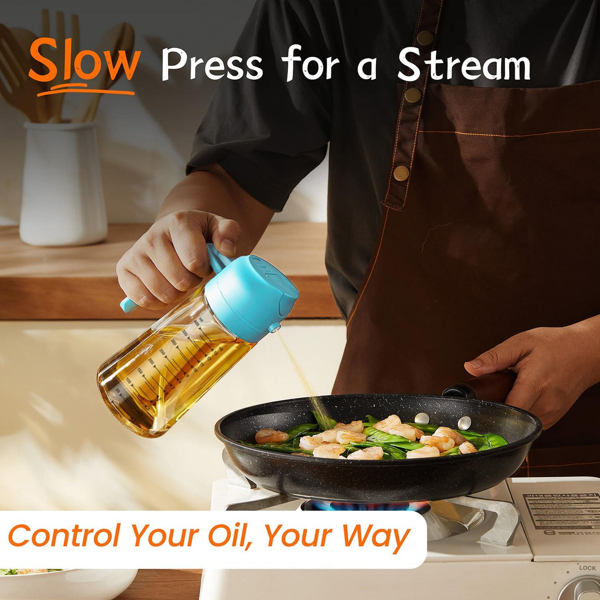 16oz/470ml Glass Olive Oil Sprayer for Cooking – 2 in 1 Olive Oil Dispenser Bottle for Kitchen Gadgets and Air Fryer Accessories, Salad, BBQ - Ash