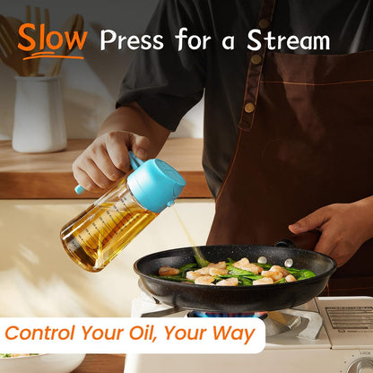 16oz/470ml Glass Olive Oil Sprayer for Cooking – 2 in 1 Olive Oil Dispenser Bottle for Kitchen Gadgets and Air Fryer Accessories, Salad, BBQ - Ash