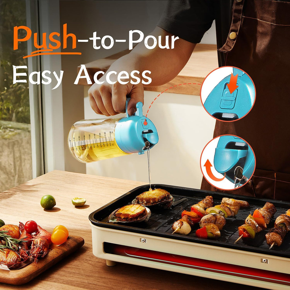 16oz/470ml Glass Olive Oil Sprayer for Cooking – 2 in 1 Olive Oil Dispenser Bottle for Kitchen Gadgets and Air Fryer Accessories, Salad, BBQ - Ash