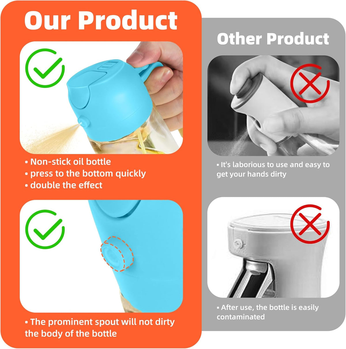 16oz/470ml Glass Olive Oil Sprayer for Cooking – 2 in 1 Olive Oil Dispenser Bottle for Kitchen Gadgets and Air Fryer Accessories, Salad, BBQ - Ash