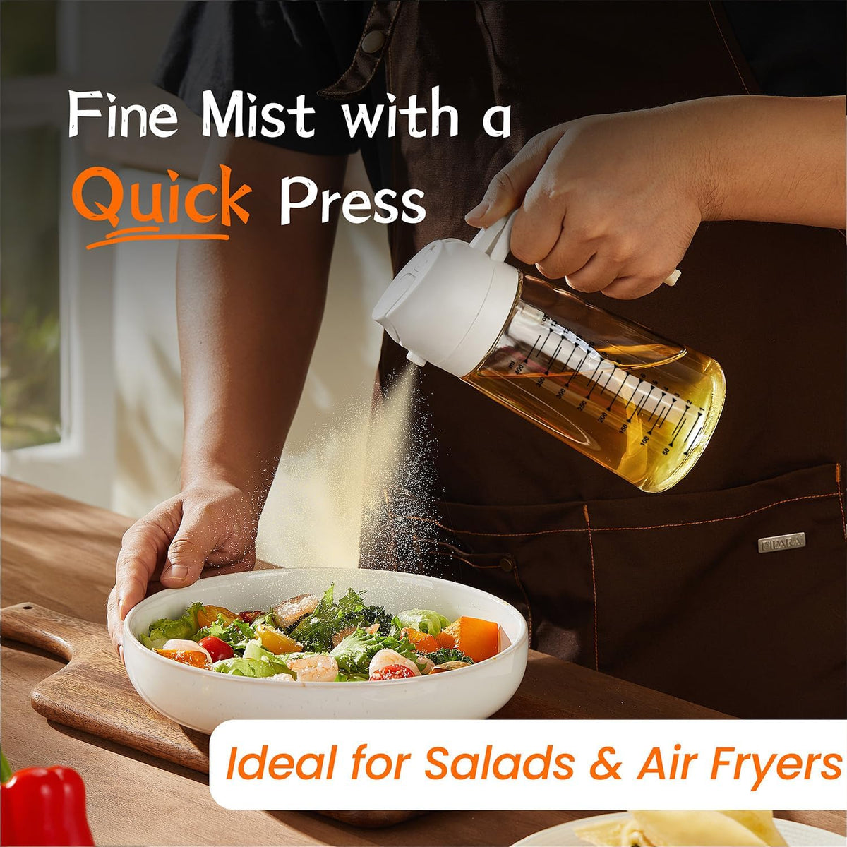 16oz/470ml Glass Olive Oil Sprayer for Cooking – 2 in 1 Olive Oil Dispenser Bottle for Kitchen Gadgets and Air Fryer Accessories, Salad, BBQ - Ash