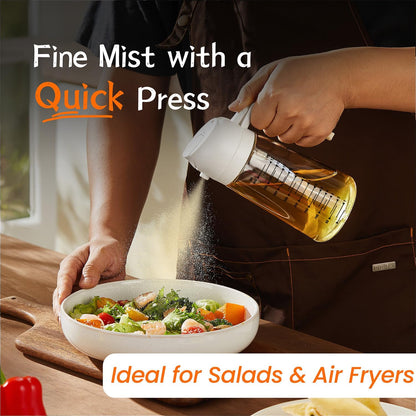 16oz/470ml Glass Olive Oil Sprayer for Cooking – 2 in 1 Olive Oil Dispenser Bottle for Kitchen Gadgets and Air Fryer Accessories, Salad, BBQ - Ash