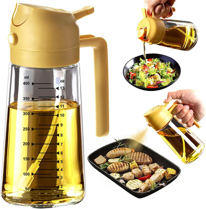 16oz/470ml Glass Olive Oil Sprayer for Cooking – 2 in 1 Olive Oil Dispenser Bottle for Kitchen Gadgets and Air Fryer Accessories, Salad, BBQ - Ash