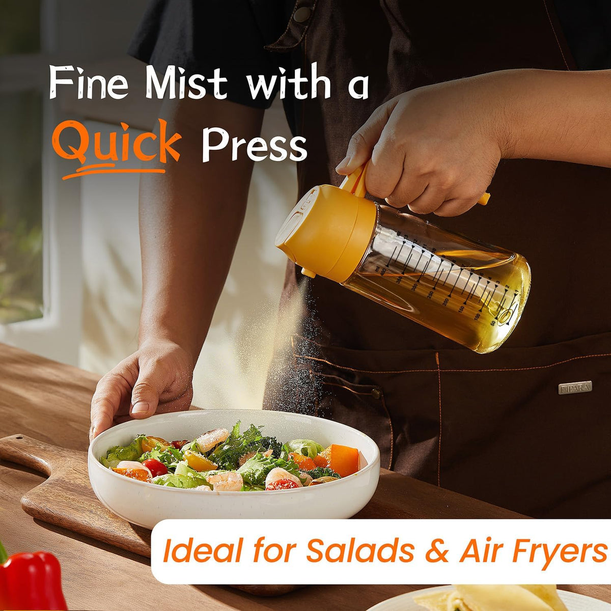 16oz/470ml Glass Olive Oil Sprayer for Cooking – 2 in 1 Olive Oil Dispenser Bottle for Kitchen Gadgets and Air Fryer Accessories, Salad, BBQ - Ash