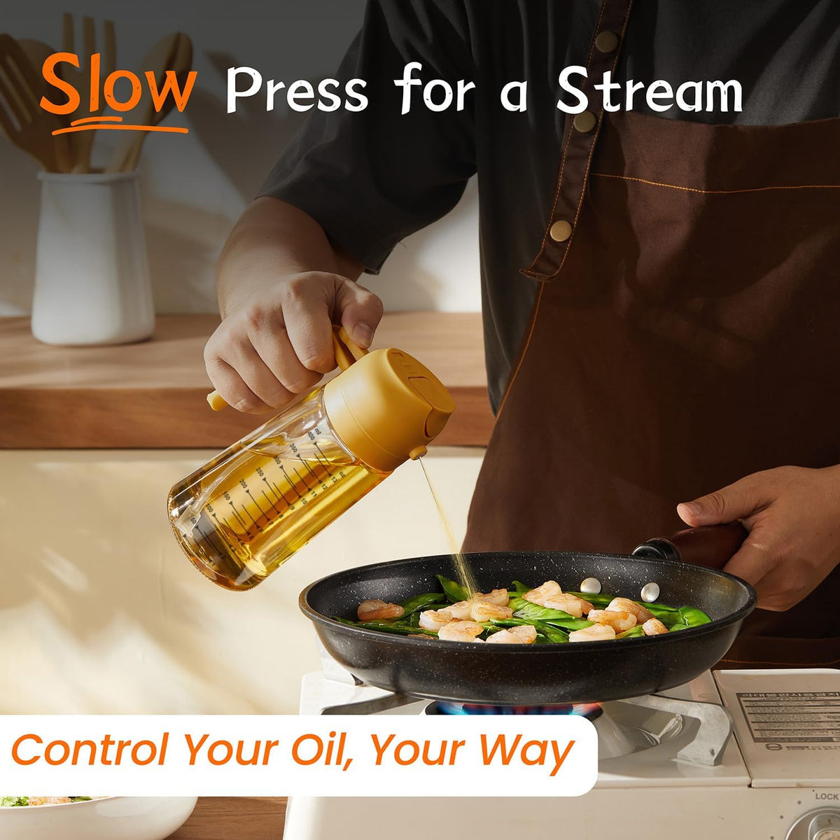 16oz/470ml Glass Olive Oil Sprayer for Cooking – 2 in 1 Olive Oil Dispenser Bottle for Kitchen Gadgets and Air Fryer Accessories, Salad, BBQ - Ash
