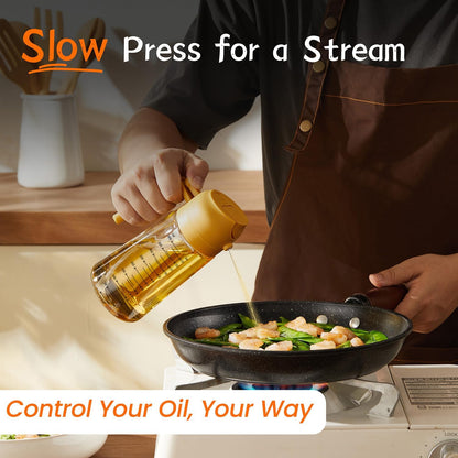 16oz/470ml Glass Olive Oil Sprayer for Cooking – 2 in 1 Olive Oil Dispenser Bottle for Kitchen Gadgets and Air Fryer Accessories, Salad, BBQ - Ash
