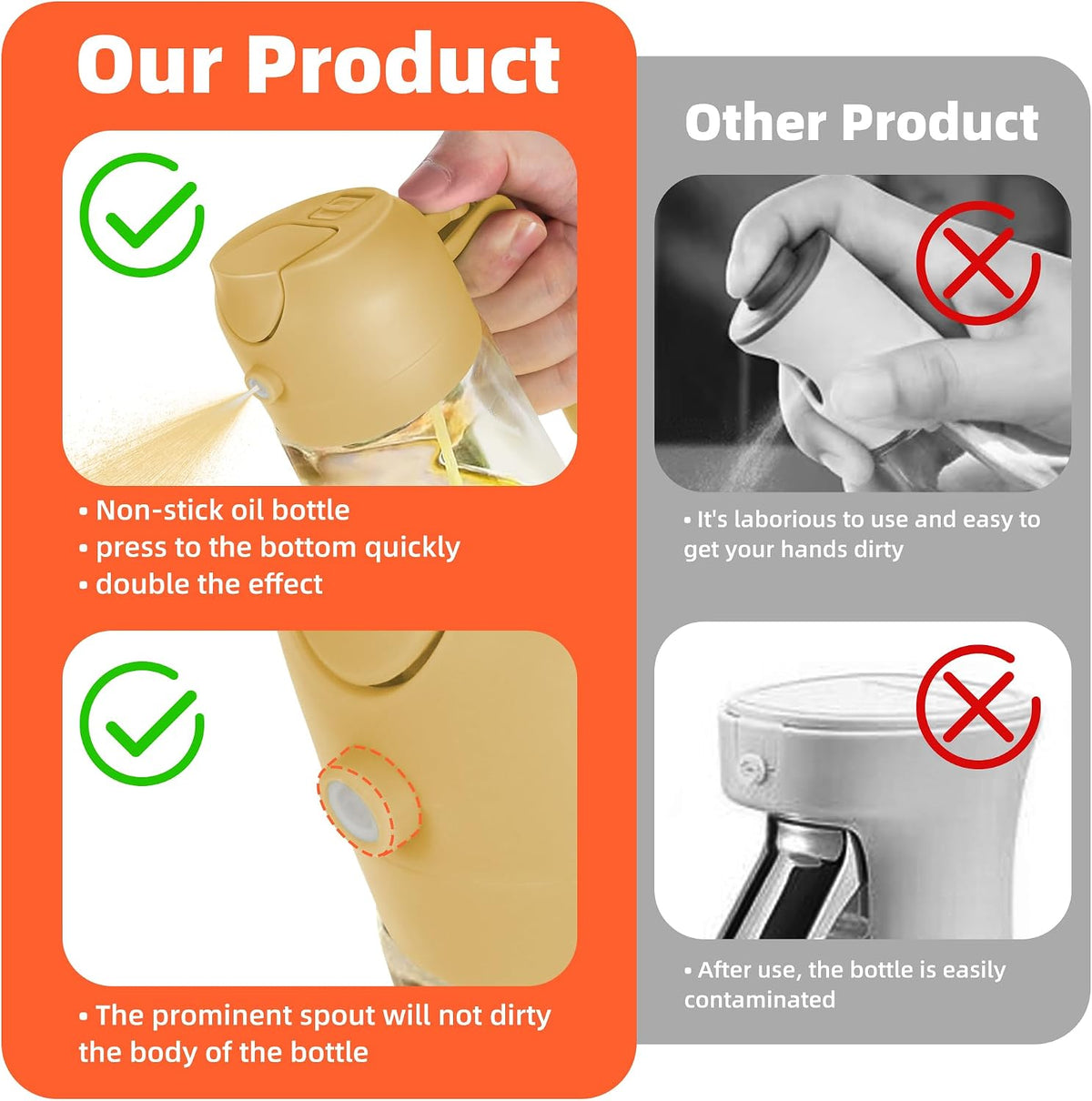 16oz/470ml Glass Olive Oil Sprayer for Cooking – 2 in 1 Olive Oil Dispenser Bottle for Kitchen Gadgets and Air Fryer Accessories, Salad, BBQ - Ash