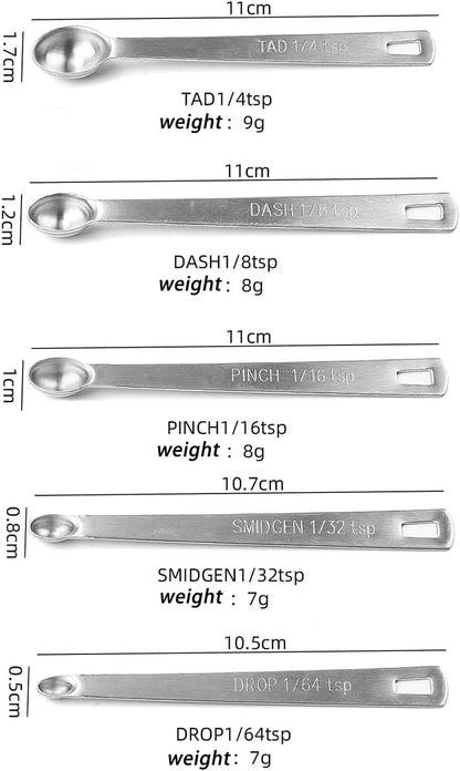Measuring Spoons Set of 5, (tad, dash, pinch, smidgen and drop) Mini Stainless Steel Measuring Spoons