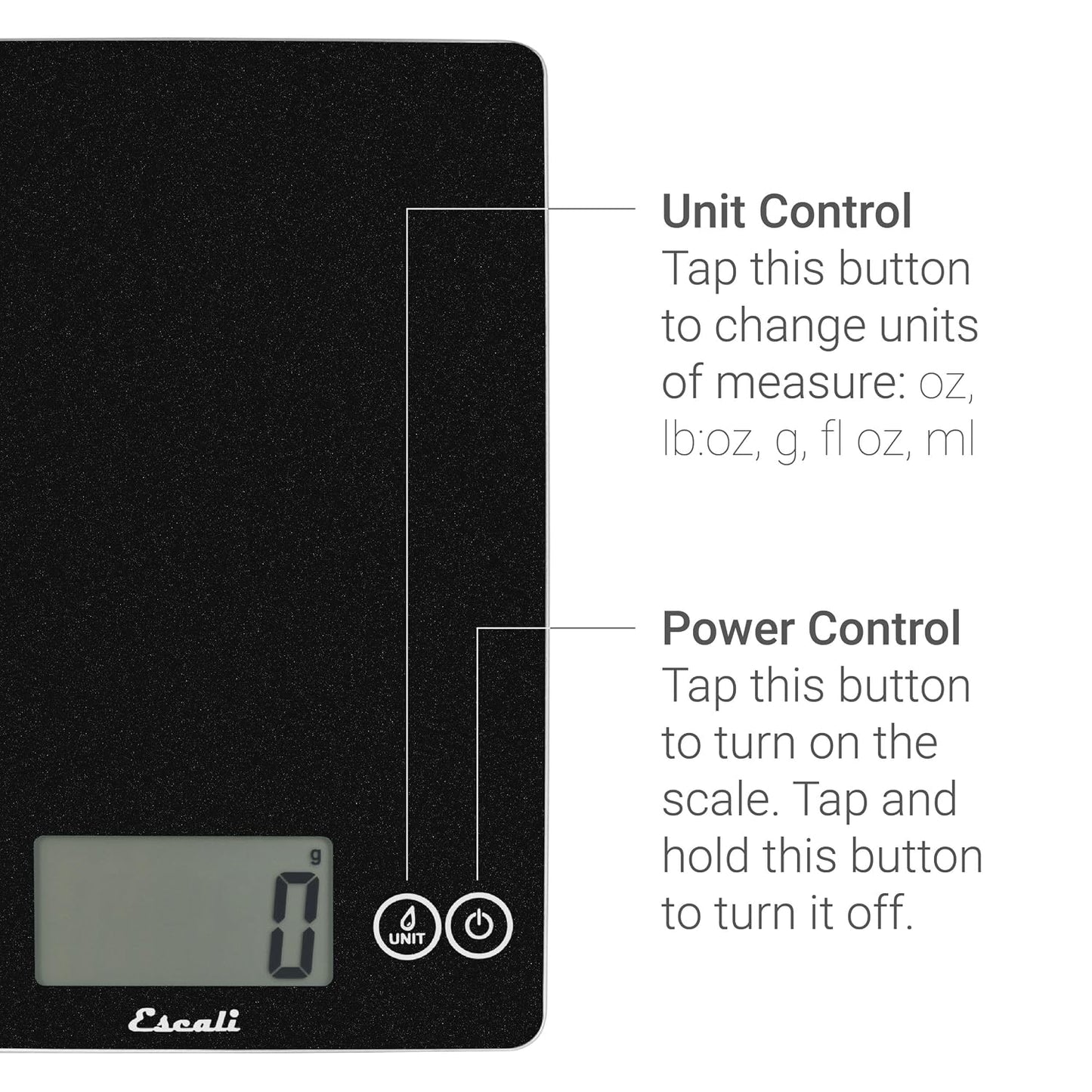 Arti Glass Food Scale Digital Countertop Kitchen, Baking and Cooking Scale with Nutrition and Calorie Counter, 15-Pound Capacity, 9" x 6.5" x .75", Gray Storm