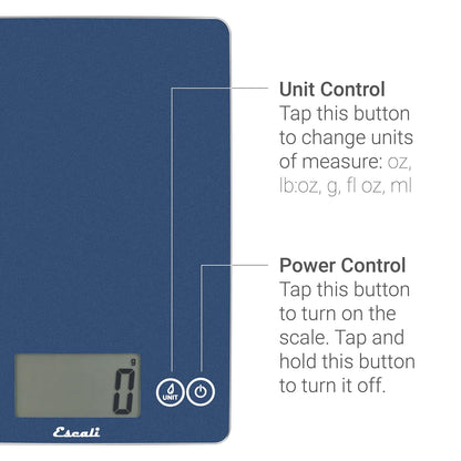 Arti Glass Food Scale Digital Countertop Kitchen, Baking and Cooking Scale with Nutrition and Calorie Counter, 15-Pound Capacity, 9" x 6.5" x .75", Gray Storm