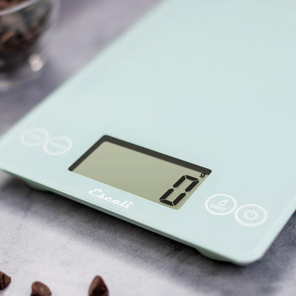 Arti Glass Food Scale Digital Countertop Kitchen, Baking and Cooking Scale with Nutrition and Calorie Counter, 15-Pound Capacity, 9" x 6.5" x .75", Gray Storm