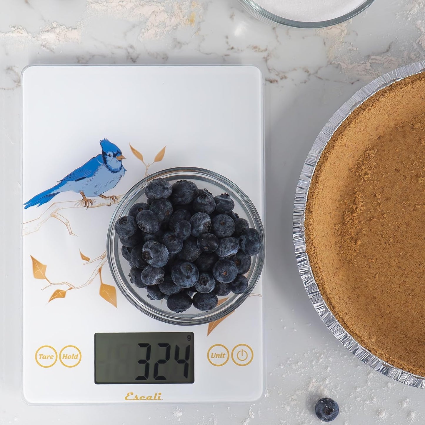 Arti Glass Food Scale Digital Countertop Kitchen, Baking and Cooking Scale with Nutrition and Calorie Counter, 15-Pound Capacity, 9" x 6.5" x .75", Gray Storm