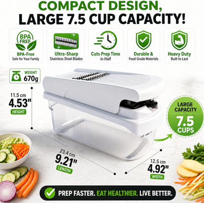 12-in-1 Vegetable Chopper with Container – Mandoline Slicer, Onion Chopper, Food Chopper, Cheese Grater & French Fry Cutter – Multifunctional Kitchen Gadget with 8 Blades, Egg Separator & Peeler