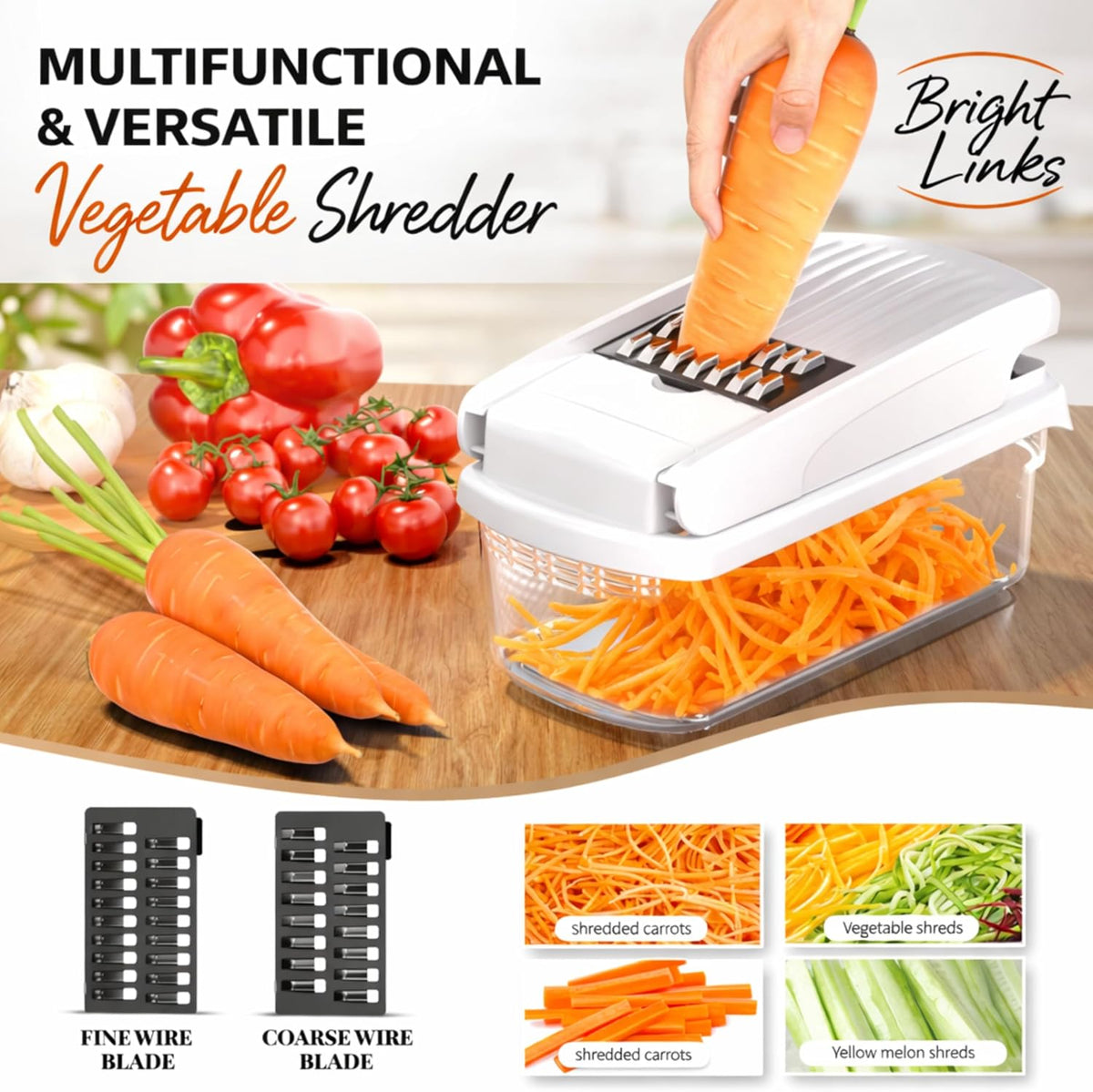 12-in-1 Vegetable Chopper with Container – Mandoline Slicer, Onion Chopper, Food Chopper, Cheese Grater & French Fry Cutter – Multifunctional Kitchen Gadget with 8 Blades, Egg Separator & Peeler