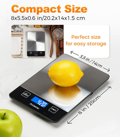 Food Scale Rechargeable - 33lb Digital Kitchen Scale Ounces Grams | Full-view Display, Water-Resistant, Batteries or USB-C Charging, Stainless Steel, for Cooking, Meal Prep, Package (Black)