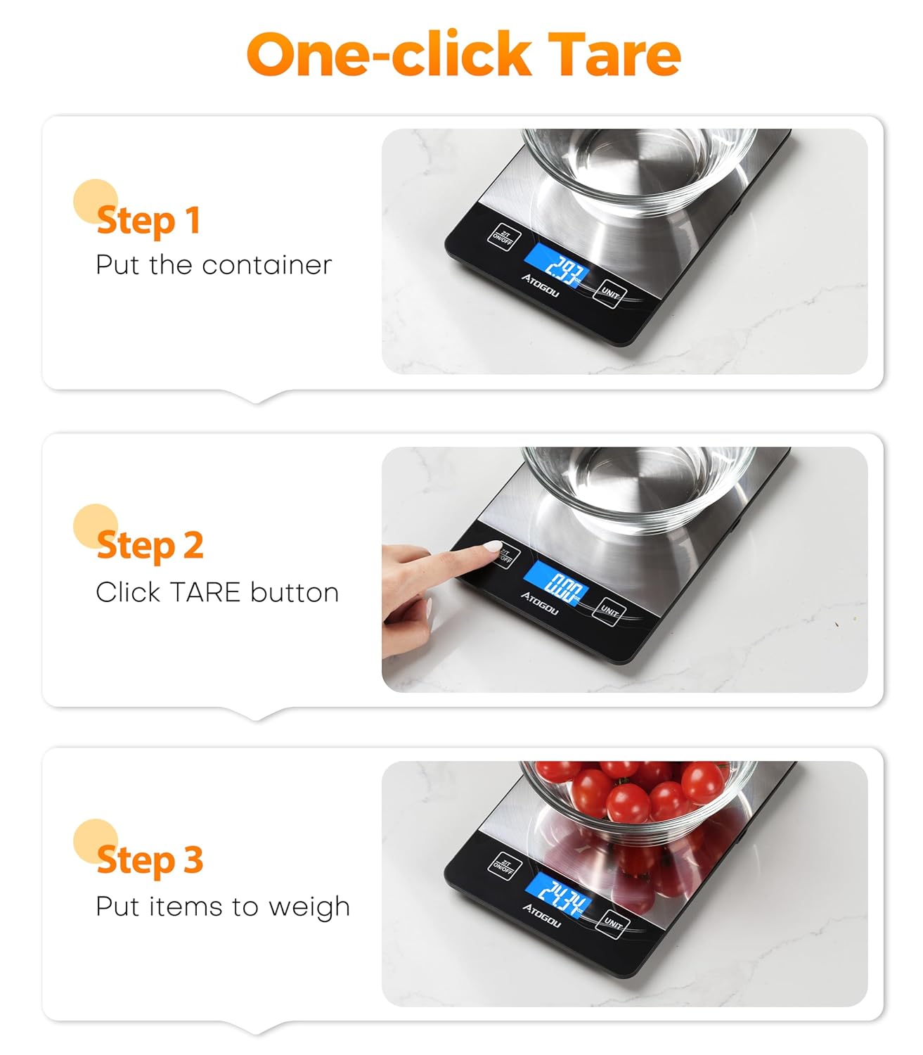 Food Scale Rechargeable - 33lb Digital Kitchen Scale Ounces Grams | Full-view Display, Water-Resistant, Batteries or USB-C Charging, Stainless Steel, for Cooking, Meal Prep, Package (Black)