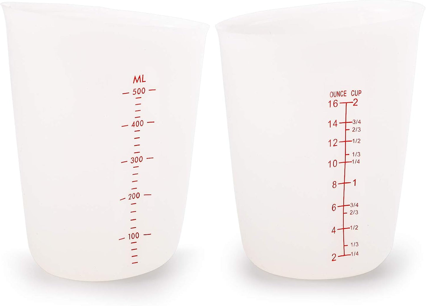 Set of 4 Silicone Flexible Measuring Cups with Marking, 2 Pack 8 Ounces(1-cup) and 2 Pack 16 Ounces(2-cup) Squeeze and Pour Silicone Measuring Cup Set