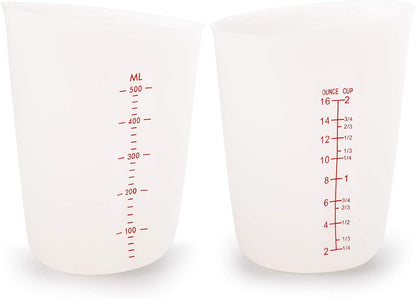 Set of 4 Silicone Flexible Measuring Cups with Marking, 2 Pack 8 Ounces(1-cup) and 2 Pack 16 Ounces(2-cup) Squeeze and Pour Silicone Measuring Cup Set