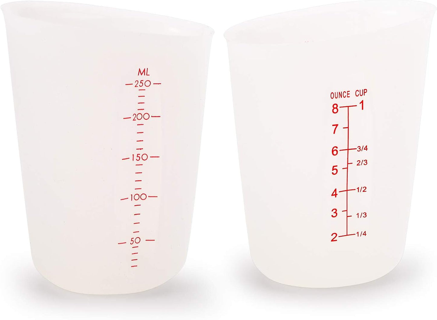 Set of 4 Silicone Flexible Measuring Cups with Marking, 2 Pack 8 Ounces(1-cup) and 2 Pack 16 Ounces(2-cup) Squeeze and Pour Silicone Measuring Cup Set