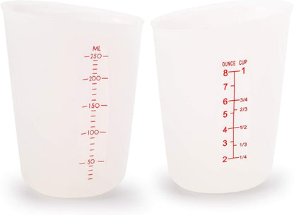 Set of 4 Silicone Flexible Measuring Cups with Marking, 2 Pack 8 Ounces(1-cup) and 2 Pack 16 Ounces(2-cup) Squeeze and Pour Silicone Measuring Cup Set
