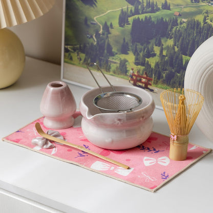 Matcha Kit 7-Pcs matcha whisk set, Measuring Spoon, Japanese Tea Making Tools,Cha, tea bowl, pink matcha set (rosy)