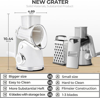Rotary Cheese Grater Hand Crank, Kitchen Shredder Vegetable Slicer