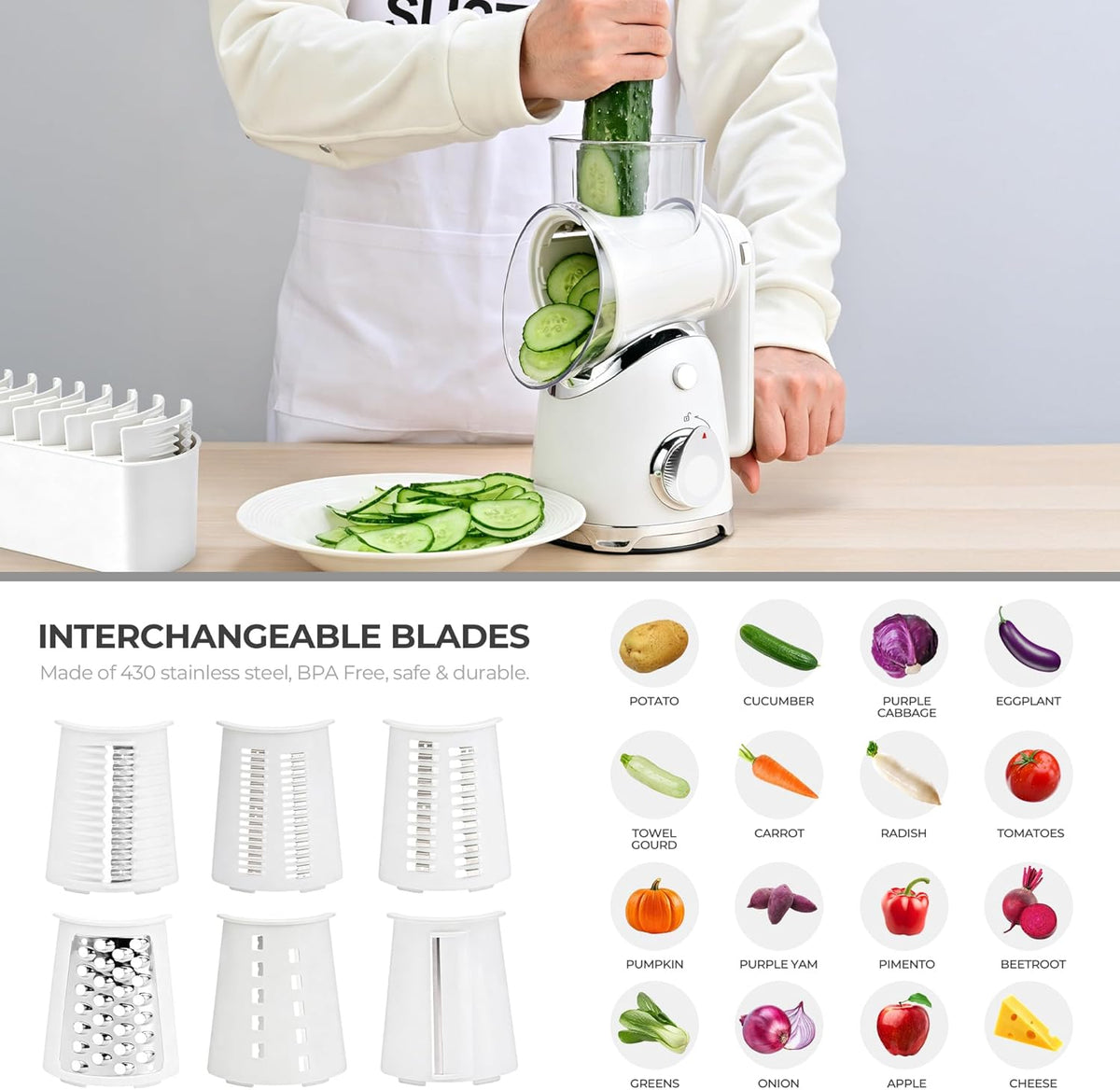 Rotary Cheese Grater Hand Crank, Kitchen Shredder Vegetable Slicer