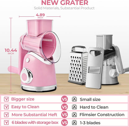 Rotary Cheese Grater Hand Crank, Kitchen Shredder Vegetable Slicer