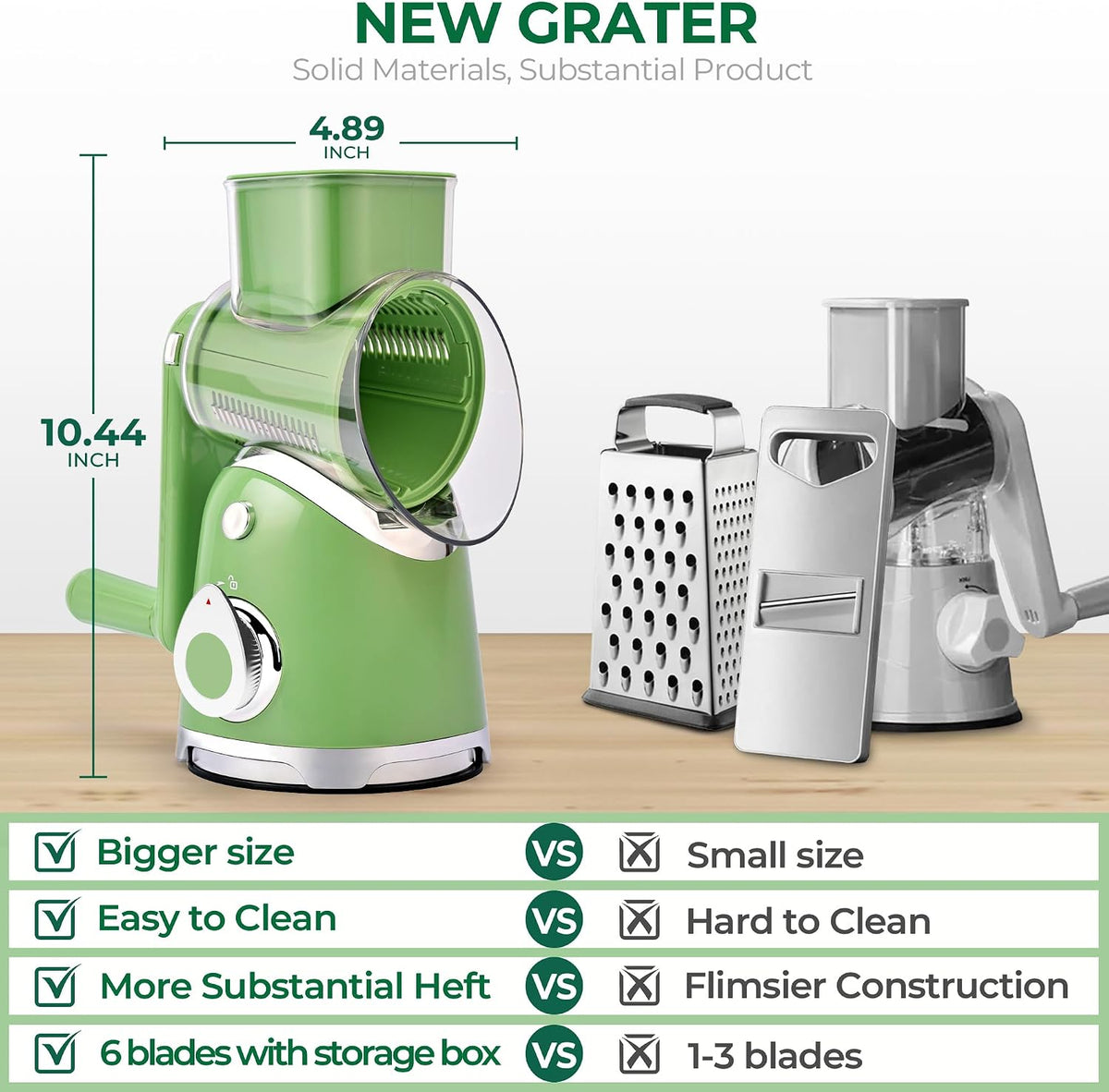 Rotary Cheese Grater Hand Crank, Kitchen Shredder Vegetable Slicer