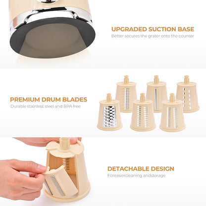 Rotary Cheese Grater Hand Crank, Kitchen Shredder Vegetable Slicer