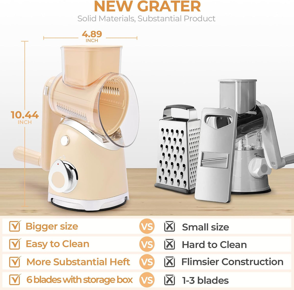 Rotary Cheese Grater Hand Crank, Kitchen Shredder Vegetable Slicer