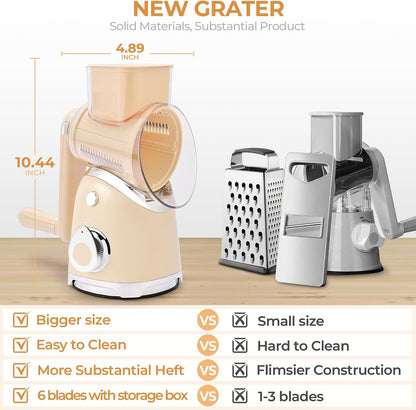Rotary Cheese Grater Hand Crank, Kitchen Shredder Vegetable Slicer