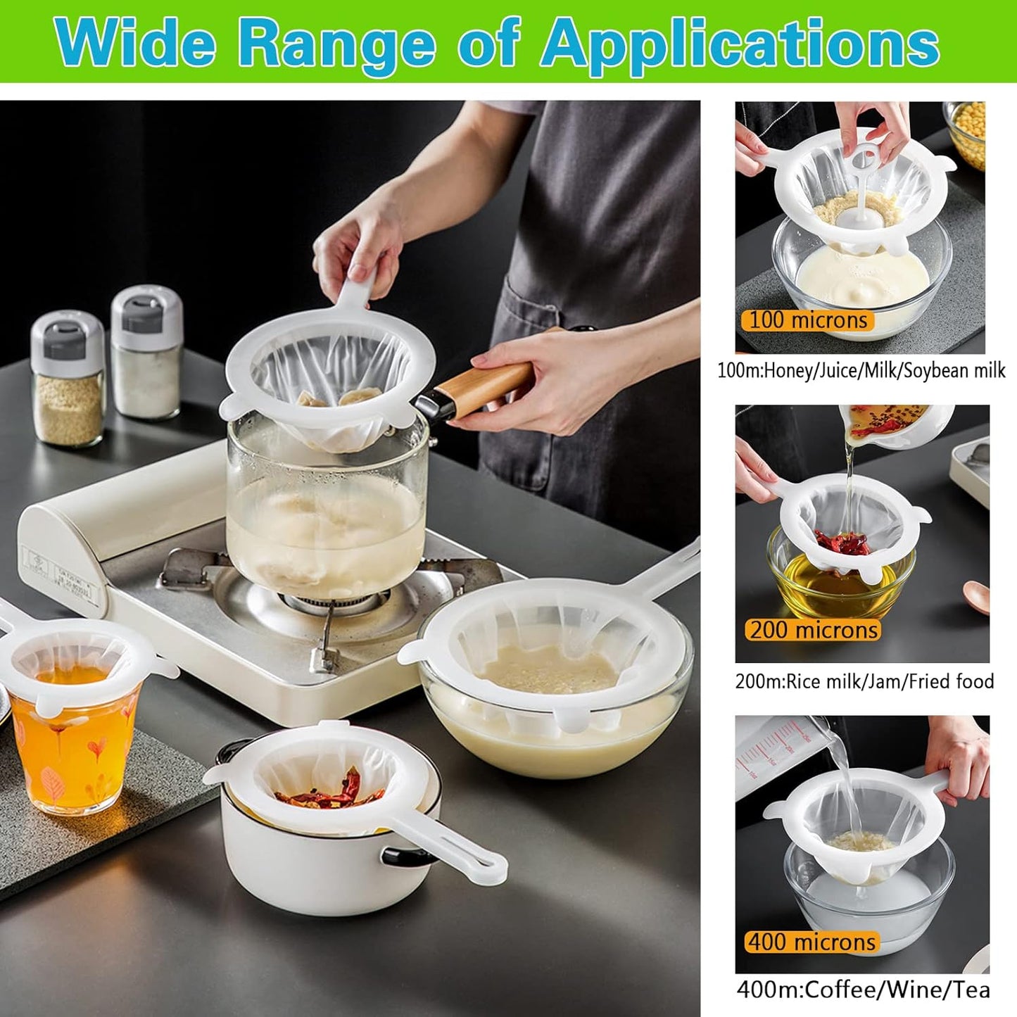 Kitchen Ultra-Fine Nylon Mesh Strainer Food Yogurt Mesh Sieve Plastic Mesh Colander with Handle Mini Brine Shrimp Separation Net for Filtering Juice Juice Milk Honey (100Mesh)