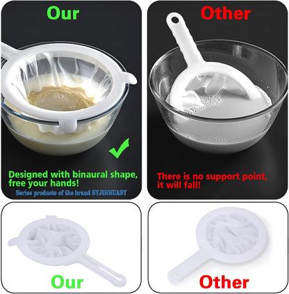 Kitchen Ultra-Fine Nylon Mesh Strainer Food Yogurt Mesh Sieve Plastic Mesh Colander with Handle Mini Brine Shrimp Separation Net for Filtering Juice Juice Milk Honey (100Mesh)