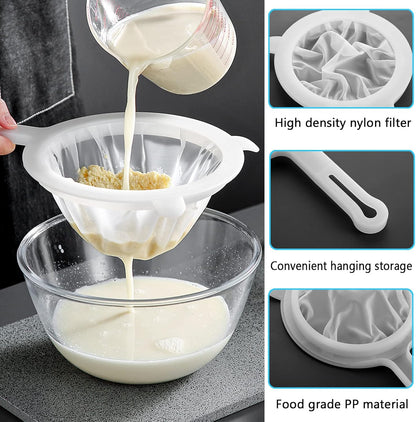 Kitchen Ultra-Fine Nylon Mesh Strainer Food Yogurt Mesh Sieve Plastic Mesh Colander with Handle Mini Brine Shrimp Separation Net for Filtering Juice Juice Milk Honey (100Mesh)