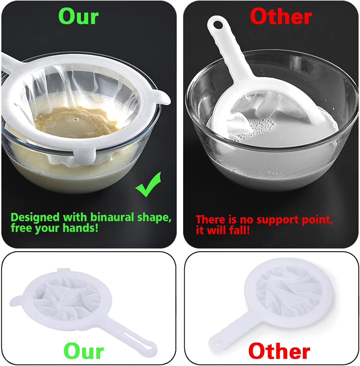 Kitchen Ultra-Fine Nylon Mesh Strainer Food Yogurt Mesh Sieve Plastic Mesh Colander with Handle Mini Brine Shrimp Separation Net for Filtering Juice Juice Milk Honey (100Mesh)