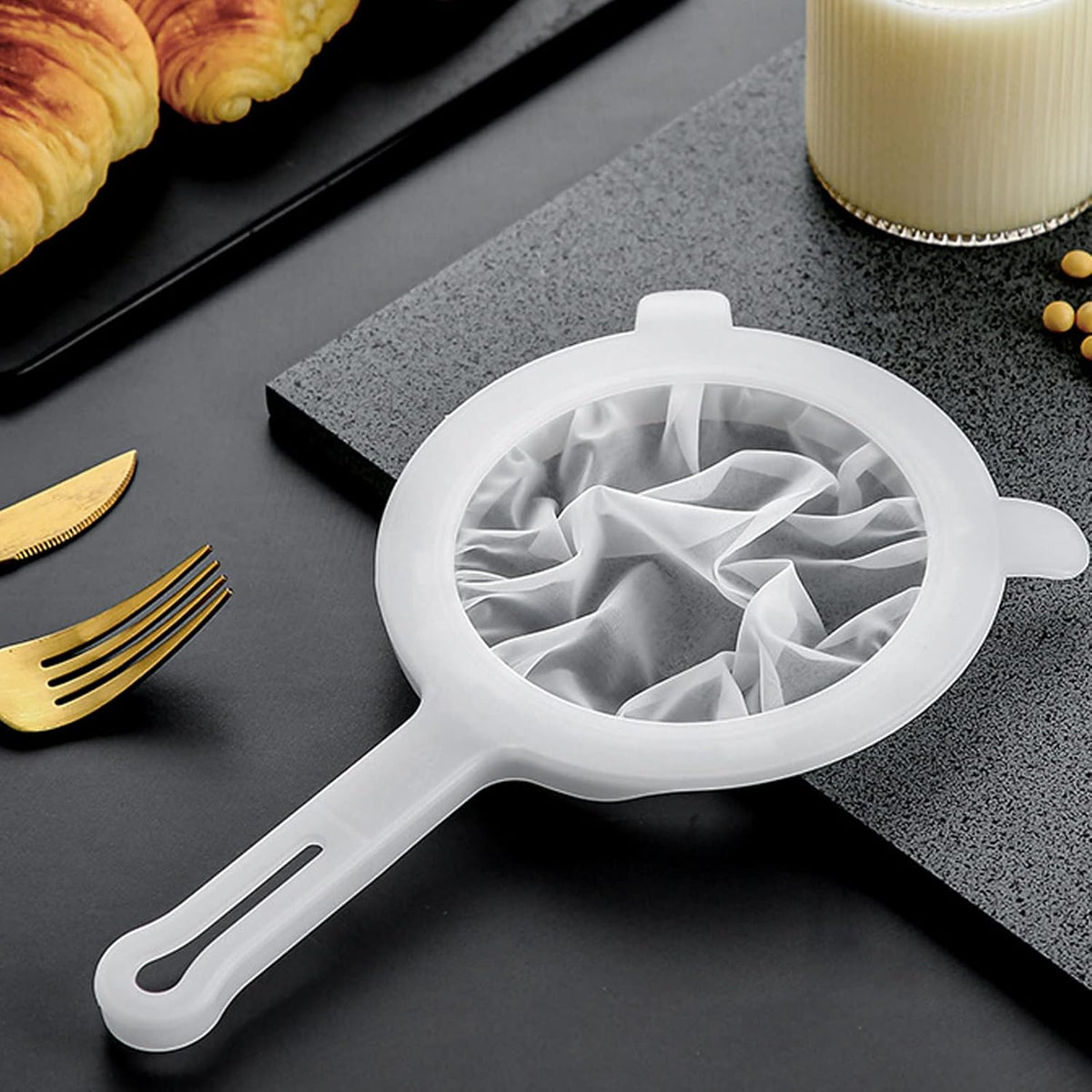 Kitchen Ultra-Fine Nylon Mesh Strainer Food Yogurt Mesh Sieve Plastic Mesh Colander with Handle Mini Brine Shrimp Separation Net for Filtering Juice Juice Milk Honey (100Mesh)
