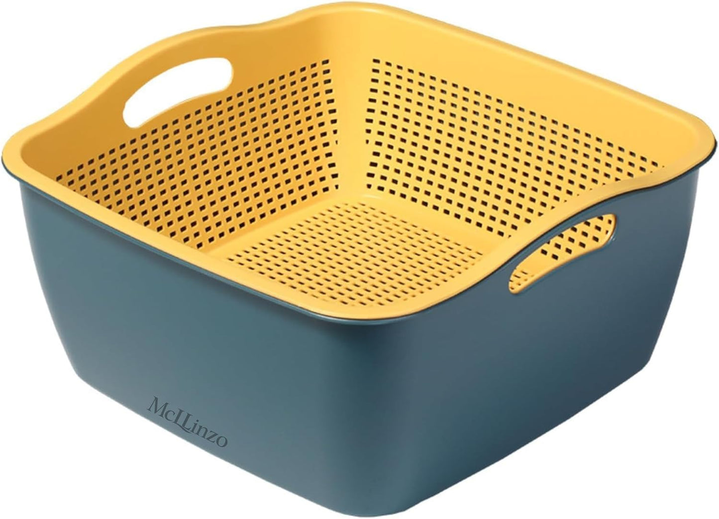 Kitchen Colander Drain Basin 2 in 1 Plastic Basket Strainer Bowl (Blue/Yellow), large