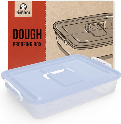 Pizza Dough Proofing Box with Lid, 14x11 In, Blue | ABS plastic pizza dough proofing container, fits 4-6 dough balls, stackable, transparent lid, carry handle