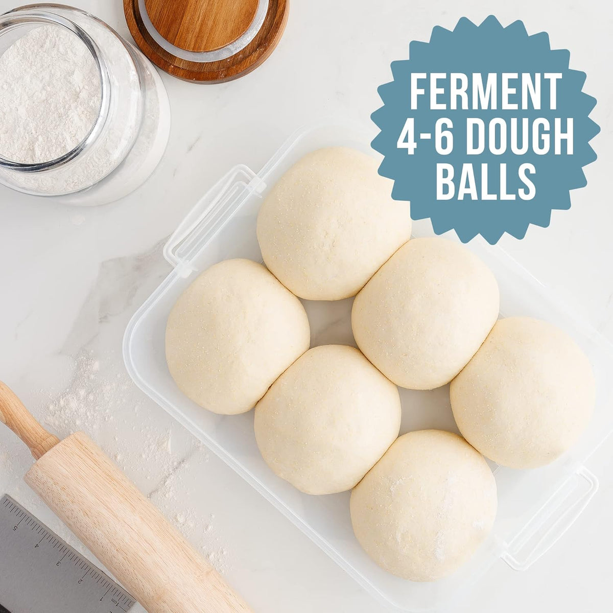 Pizza Dough Proofing Box with Lid, 14x11 In, Blue | ABS plastic pizza dough proofing container, fits 4-6 dough balls, stackable, transparent lid, carry handle