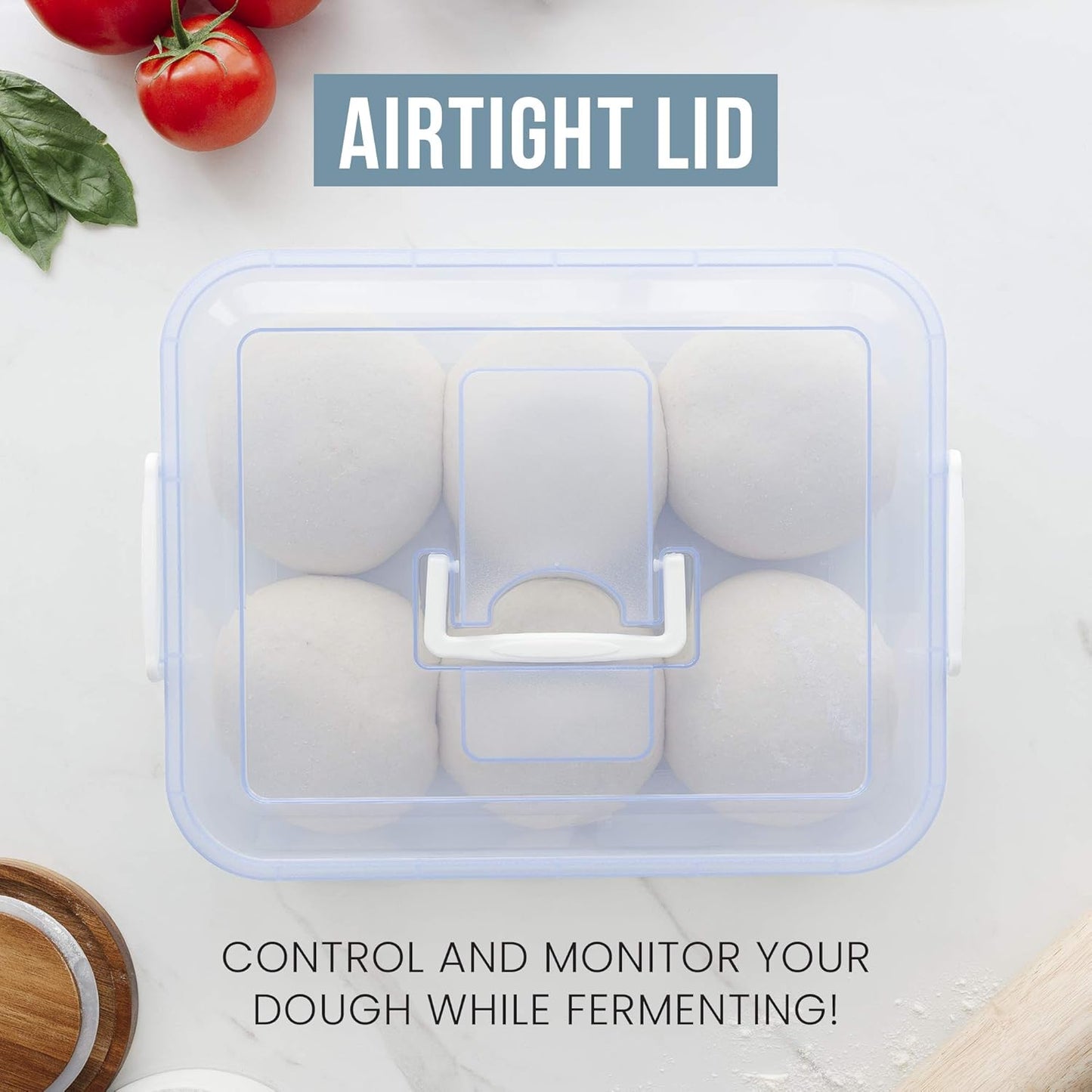 Pizza Dough Proofing Box with Lid, 14x11 In, Blue | ABS plastic pizza dough proofing container, fits 4-6 dough balls, stackable, transparent lid, carry handle