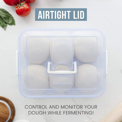 Pizza Dough Proofing Box with Lid, 14x11 In, Blue | ABS plastic pizza dough proofing container, fits 4-6 dough balls, stackable, transparent lid, carry handle
