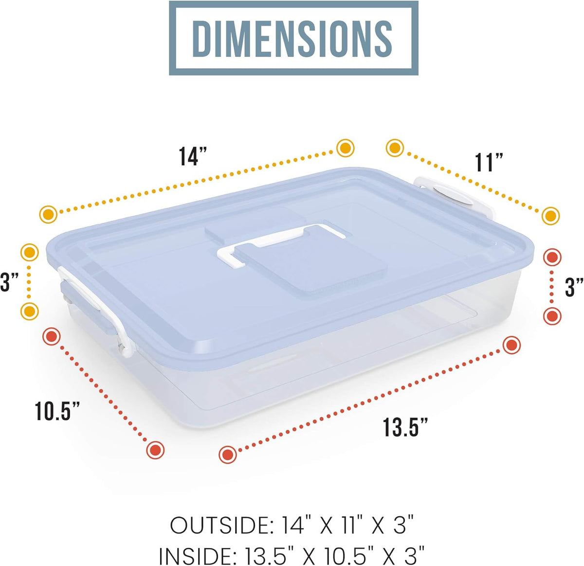 Pizza Dough Proofing Box with Lid, 14x11 In, Blue | ABS plastic pizza dough proofing container, fits 4-6 dough balls, stackable, transparent lid, carry handle
