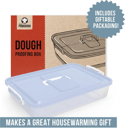 Pizza Dough Proofing Box with Lid, 14x11 In, Blue | ABS plastic pizza dough proofing container, fits 4-6 dough balls, stackable, transparent lid, carry handle