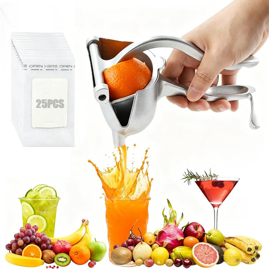Hand Juicer, Lemon Squeezer with 25PCS Filter Paper, Manual Juicer, Hand Juicer Squeezer, Upgraded Efficient Extraction of Citrus, and Other Fruits, Non-Slip Ergonomic Handle, Easy to Use and Clean