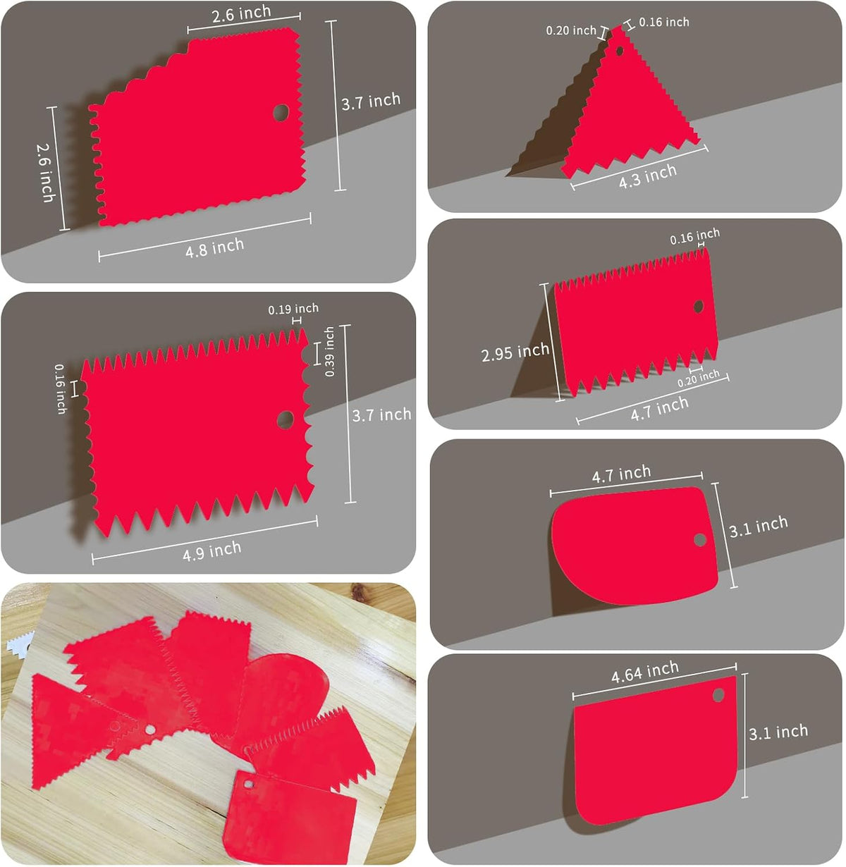 Cake Scraper, 6 Pcs Cake Smoother Scraper, Dough Scraper Red