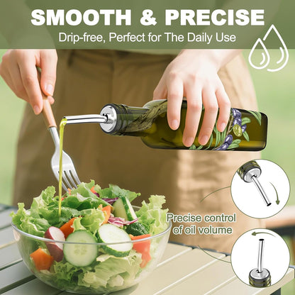 Oil and Vinegar Dispenser Set - 17oz/500ML Premium Glass Olive Oil Dispenser Bottles for Kitchen, Oil Dispenser for Kitchen (Olive)